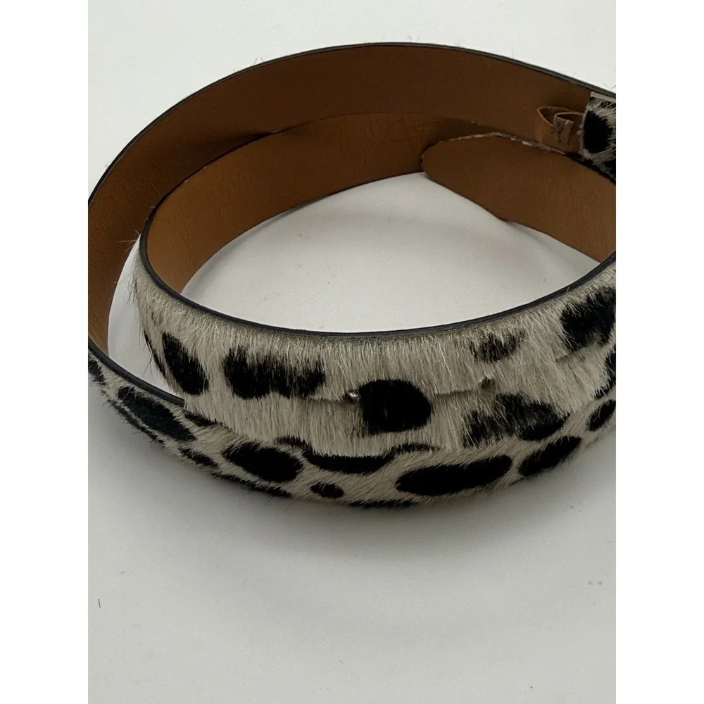 Vintage Italian Haircalf Leopard Print Belt Genuine Leather Silver Buckle M